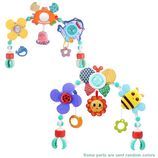 Baby Stroller Arch Toys With Teethers Rattle, Sensory Activity Toy, Mobile Hanging Bell For Crib & Stroller & Car Seat, Newborn Early Education Exercise Toy (Some Parts Are Sent Random)