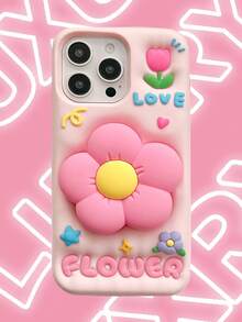 Funda de teléfono con 3D flores linda, estilo coreano Y2K compatible con 16 Pro Max, 15, 14, 13 Pro Max, cubierta de protección a prueba de golpes, color rosa kawaii de verano - Rosa - Ver 1