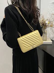 Nouveau sac à épaule mini en couleur unie avec gaufrage en PU, sac banane de style de rue pour le transport, sac à main carré minimaliste pour dame avec chaîne