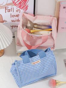 1 pieza Bolsa de almuerzo de color fresco con cuadrícula, caja de almuerzo reutilizable con asa, bolsa de almuerzo con gran capacidad para campamento, senderismo, salidas de primavera, picnics, bolsa portátil de almacenamiento de alimentos, bolsa de almuerzo linda para mujer, maestro, estudiante, trabajador de oficina