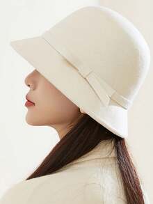 1 pezzo Berretto vintage da donna in stile francese, cappello cloche elegante, decorato con fiocco alla moda, adatto per feste, raduni e uso quotidiano, autunno/inverno