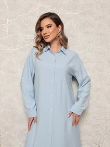 LONG Marrant Shirt - Màu xanh nhạt - Xem 4