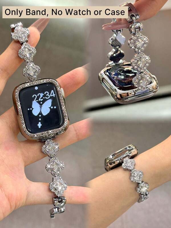 1pc Silver Gemstone & Glitter Jewelry Crystal Diamond Encrusted Gold Metal Frame Watch Bands, Compatible With Ultra3 2 1 SE S10 S9 S8 S7 S6 S5 S4 S3 S2 S1, Fashionable & Elegant, Suitable For 38mm 40mm 41mm 42mm 44mm 45mm 46mm 49mm Smart Watches Women