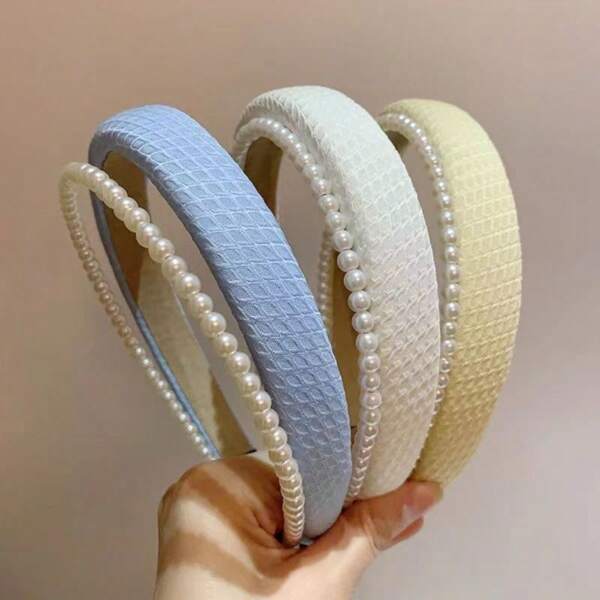 1 Piece Of Spring And Summer Candy-Colored Double-Layer Faux Pearl Wide-Edge Hair Tie, Sponge Hair Band, High Cranial Top Pressure Hair Band, High-End Face-Washing Hair Accessory For Women,Hairband,Hair Hoop Headbands