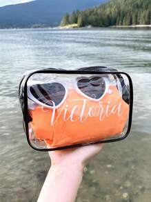 Personalized Name Cosmetic Bag, Transparent Waterproof Cosmetic Bag Toiletry Bag, PVC Zipper Transparent Storage Bag Portable Cosmetic Bag, Wallet, Card Holder, Lotion Storage Bag, Travel Storage Bag, Pen Bag