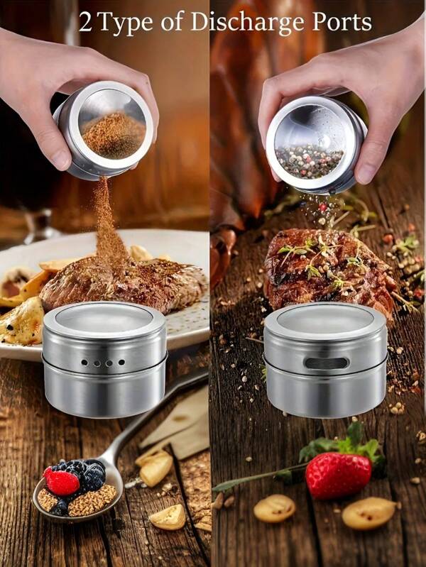 6 Pieces/Sets Of Magnetic Stainless Steel Spice Jars And Seasoning Jars, Stainless Steel Spice Jar Containers, Spice Jar Storage Boxes, Seasoning Storage Boxes With LIDS And Small Holes, Rust-Free And Easy To Clean