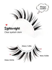 Asiteo 5 Pairs Cartoon Style False Eyelashes, Transparent Eyelash Stem, Oblique Bangs, Natural Curly, Suitable For Anime Characters, Create Fox Eye Makeup - Hitam - View 3