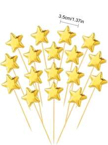 50 piezas de decoraciones para cupcakes en forma de estrella de 5 puntas de PU dorado, decoraciones para pasteles, decoraciones para fiestas lindas para bodas, cumpleaños, postres, frutas y comida DIY