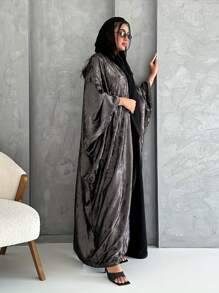 1pc Satin Abaya, Refined Craftsmanship, Elegant High-Quality Material, Fashionable Open Cardigan Design For Women's Daily Wear (Without Hijab),Robe,Modest