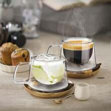 1pc Double Wall Glass Coffee Cup, 200ml Transparent Cappuccino Cup With Handle, Suitable For Tea, Milk, Espresso, Beer, Juice Back To School