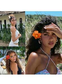 3 pezzi/1 pezzo 9cm Fermagli per capelli floreali hawaiani bianchi e rossi per donne, accessori per capelli eleganti e minimalisti di alta qualità in colore unito, adatti per uscite quotidiane, eventi casual, feste, pendolarismo, vacanze al mare, acconciature, coordinati con l'outfit