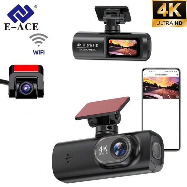 EE-ACE Dashcam para auto 4K con WiFi, ángulo de filmación ultrapanorámico de 170 grados, reduce los puntos ciegos