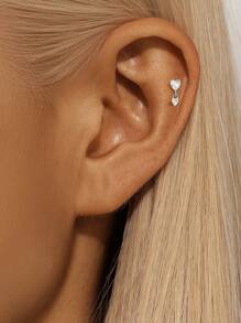 EleRunis 1 peça de piercing de cartilagem em prata esterlina 925 com fivela dupla e incrustação de amor para mulheres, com costas planas, joias finas para uso diário, festa de casamento, noivado, aniversário, dia dos namorados
