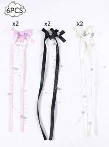 2 Pcs Sweet Style Butterfly Rhinestone Hair Clips With Flowing Ribbon, Fabric Hair Clips, Suitable For Children Ages 14+, Solid Color Hair Accessories Set