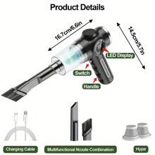 1 pièce Aspirateur portable, Succion puissante 3500Pa, Batterie Lithium-Ion 2000mAh, Convient pour la voiture, la maison et le bureau
