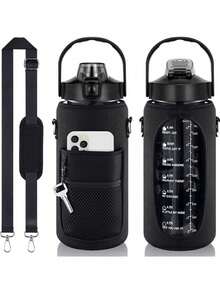 1PC HQ SBR Diving Material 2L Outdoor Sports Kettle Cover, Half Gallon Anti Slip Cup Cover, Can Diagonally Span Water Bottle Bag, Water Bottle Protective Cover, Does Not Include Water Bottle, Back To School Supplies - Black - View 9