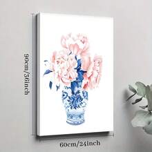1pc Framed Canvas Wall Art, Pink Peony, Blue And White Porcelain Vase, Watercolor Style Art Print Canvas Poster Painting Wall Decor, Ideal Gift For Bedroom Living Room Hallway Dorm, Ready To Hang - Multicolor - View 11