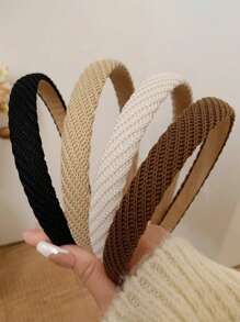 4 pièces de bandeaux fins en tricot pour femmes, bandeaux et antidérapants, accessoires de cheveux mignons de couleur unie pour dames, et nouveaux bandeaux en tricot à bord large de couleur café au lait