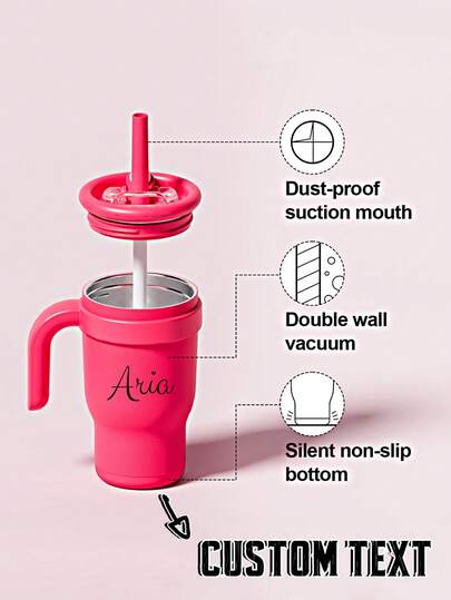 Customized Contrasting Color 14oz Straw Car Cup, Stainless Steel Vacuum Insulated Tumbler With Handle For Kids, Students,Multi-Functional,Ornamental,Letter,Stylish,Modern,Colorful,Cute,Adorable,Casual,Custom,Personalised,Unique,Customized,Ideal Gifts For Him,Ideal Gifts For Her