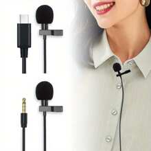 1pc Lavalier Microphone With Type-C/3.5mm/Lightning Port, Mini Portable Compact Microphone For Live Streaming, Mobile Phone, Computer Recording, Noise-Proof Lapel Clip-On Microphone Compatible With Iphone Android Phone For Summer Vacation, Audio/Video Recording, Interviews, Gaming & Live Streaming Mini Microphone