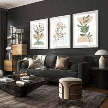 1/3Pcs Abstract Botanical Geometry Wall Arts ,Optional Frame Floral Lines, Women's Abstract Posters, Fashionable Wall Arts Decoration, Bedroom, Living Room, Office Home Decoration Paintings