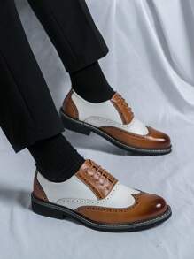 Men's Formal Dress Shoes, Vintage-Style Patchwork Oxfords, Casual Formal Wear Shoes, Suitable For Weddings And Photography Shoots