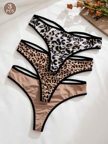 3 件套女士豹纹交叉丁字裤 - 彩色 - 查看 3