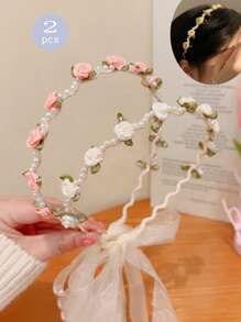 2 pièces Bandeaux fins pour femmes, bandeaux à ruban de perle rose, style polyvalent convenant pour les sorties printanières et l'assortiment photo, bandeau, serre-tête