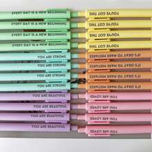 24pcs Pastel Motivational Inspirational Encouraging Pen Set - Retractable Happy Positive Pens, Black Ink, Easy Clip, Rubber Finished Ball Pens - Colorful & Cute Pens For Journaling, Writing Supplies Back To School
