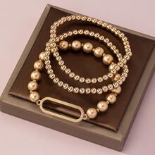 3pcs/set Fashionable Geometric Decor Beaded Bracelet For Women For Daily Decoration - Yellow Gold - View 13