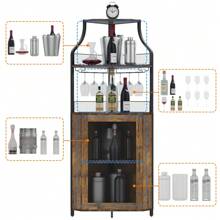 Corner Wine Bar Cabinet With Glass Holder, Detachable Cabinet Wine Rack, Glass Holder, Small Sideboard, And Buffet Cabinet With Mesh Door Design