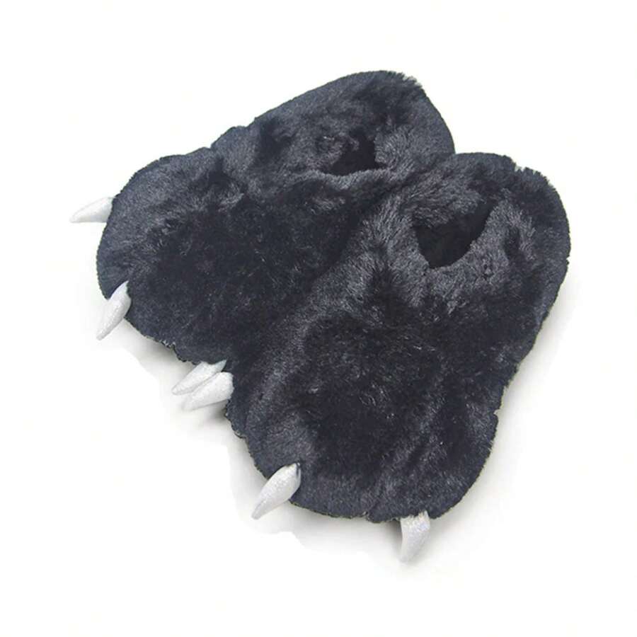 Adult Plush Monster Slippers - Black - View 1