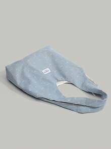 韩版蝴蝶结刺绣帆布手提包2025新款学生早教通勤托特包单肩包大号 - 藍色 - 查看 6