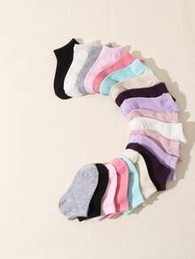 20 Pairs Kids' Solid Candy Color Short Socks, Comfortable Casual Daily Wear - Multicolor - View 1
