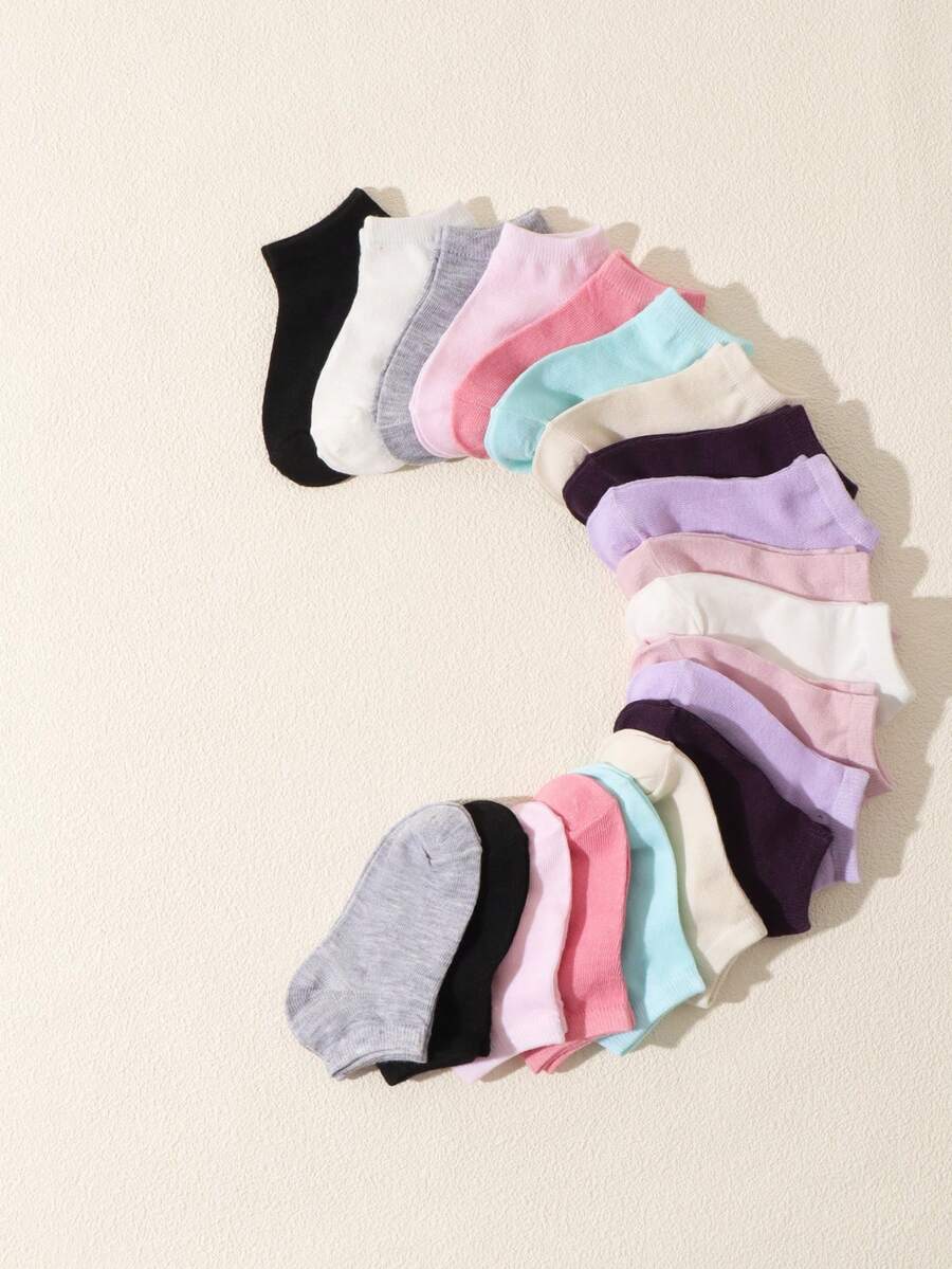 20 Pairs Kids' Solid Candy Color Short Socks, Comfortable Casual Daily Wear - Multicolor - View 1