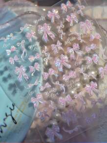 1 Peça Adesivo de Unha 3D Concha Luzente Laço Rosa e Branco Luxuoso, Adesivo de Unha Adesivo, Componente de Unha Bonito Adesivo