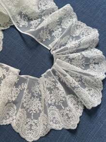 1 Yard Embroidered Mesh Fabric With 14.5cm Lace Trim, Suitable For Bridal Veil, Blouse Lining, DIY Sewing Supplies
