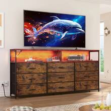 EnHomee 55"  W Rustic Brown Dresser For Bedroom With Power Outlet & LED Lights For 65" TV Stand Bedroom Dresser With 9 Fabric Drawers, Sturdy Dressers For Bedroom, Closet, Entryway, Mother's Day Decor, Room Decor, Home Decor - 美規A型插(110-127V) - 查看 9