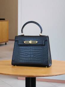Bolso de moda para mujer Kally Summer Premium 2025, bolso de platino con estampado de cocodrilo, versátil para oficina y commuter, mini bolso cuadrado liviano y estructurado, bolso de hombro cruzado versátil para commuter