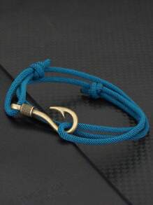 Vintage Fish Hook Man Bracelets Accessories Male Double Layer Lucky Bracelet Braided Bracelet Adjustable Gift For Him ﻿ ﻿