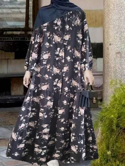 Plus Size Women's Abaya Dress With Long Sleeves, Minimalist And Fashionable, Suitable For Summer, Modest Kaftan