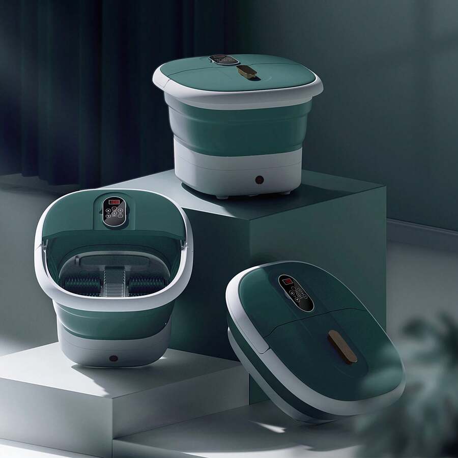 MaxKare Foot Spa Bath Massager With Heat Collapsible With Remote Control 6 Large Massage Rollers Digital Display-Green - As Pic as Pic - View 1