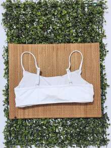 Bikini Top Simple Bandeau Thin Straps With Removable Pads And Separate Polyamide Adjuster - White - View 2