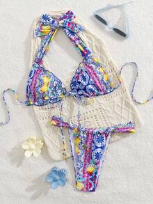 Women's New European And American Style Bikini Set, Sexy Yet Cute With Back Tie, Beach Wear - Multicolor - View 1