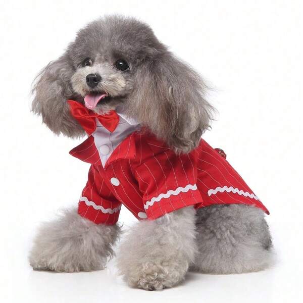 1pc Pet Shirt Formal Dress Striped Red Tuxedo