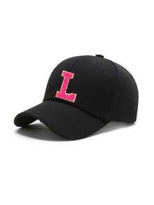 1 pièce Casquette de baseball réglable avec lettres de l'alphabet brodées pour enfants, chapeau de soleil décontracté unisexe, blanc os, pour les 8-16 ans - Noir - Voir 13