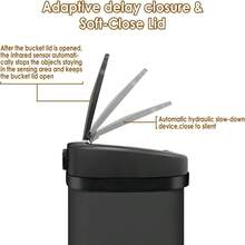 Stainless Steel Automatic Touchless Kitchen Bathroom Sensor Bin,Trash Can,Touch Bin 58LRound - 58L-Black - View 6