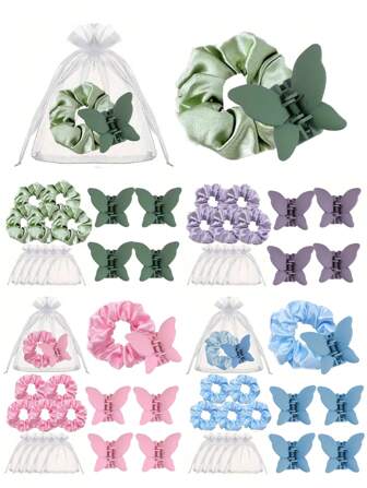 3/15/30件结婚礼品套装，蝴蝶发夹，带缎面发带的欧根纱袋，婚礼派对礼物，派对礼品，新娘送礼会礼物，婚礼装饰，适用于婚礼，派对，宾客纪念品，宾客礼品
