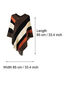 1pc Women's Fashionable Multi-Color Plaid & Tassel Knitted Shawl, Popular European And American Style