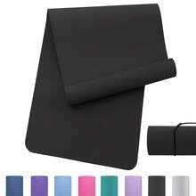 Good Nite Tapis de yoga TPE 6 mm, antidérapant et imperméable, facile à nettoyer, pour fitness, Pilates et yoga, pour hommes et femmes - Couleur unie - noir - Voir 1